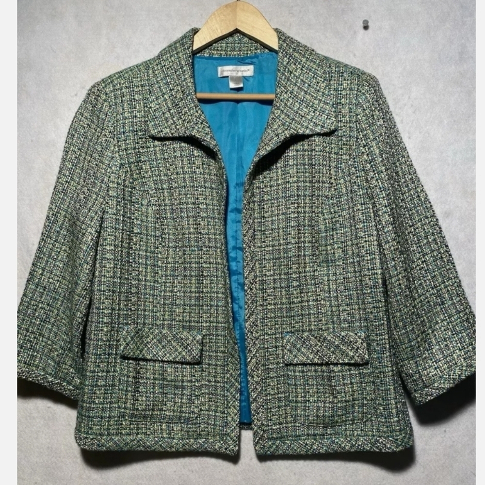 Christopher and Banks Women's Open Front Tweed Lined 3/4 Sleeves Sz XL